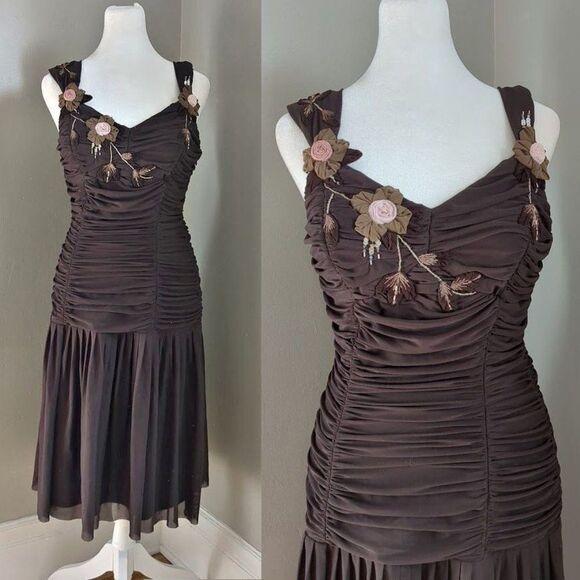 Sue Wong Dresses & Skirts - Vintage Sue Wong Mesh Dress Y2K Fairycore Drop Waist Brown Whimsygoth Size 6